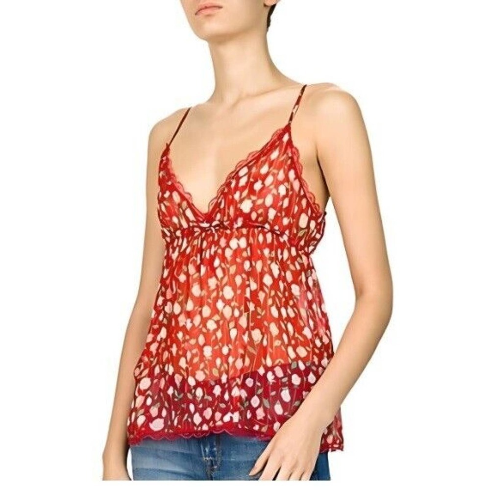 The Kooples Red Lace Trim Floral Camisole Top Women's 3 Large NWT